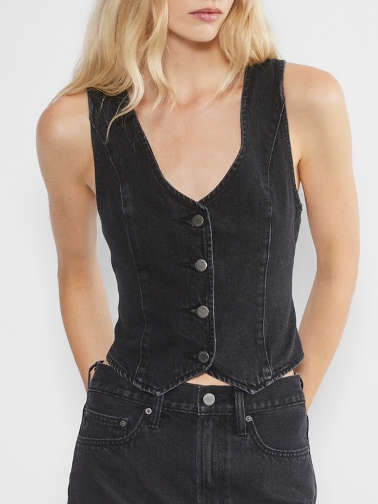 Denim Forum Tops - Denim Forum Black Button-Front Denim Vest